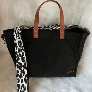 PS black cotton quilted tote with black and white animal prints shoulder…